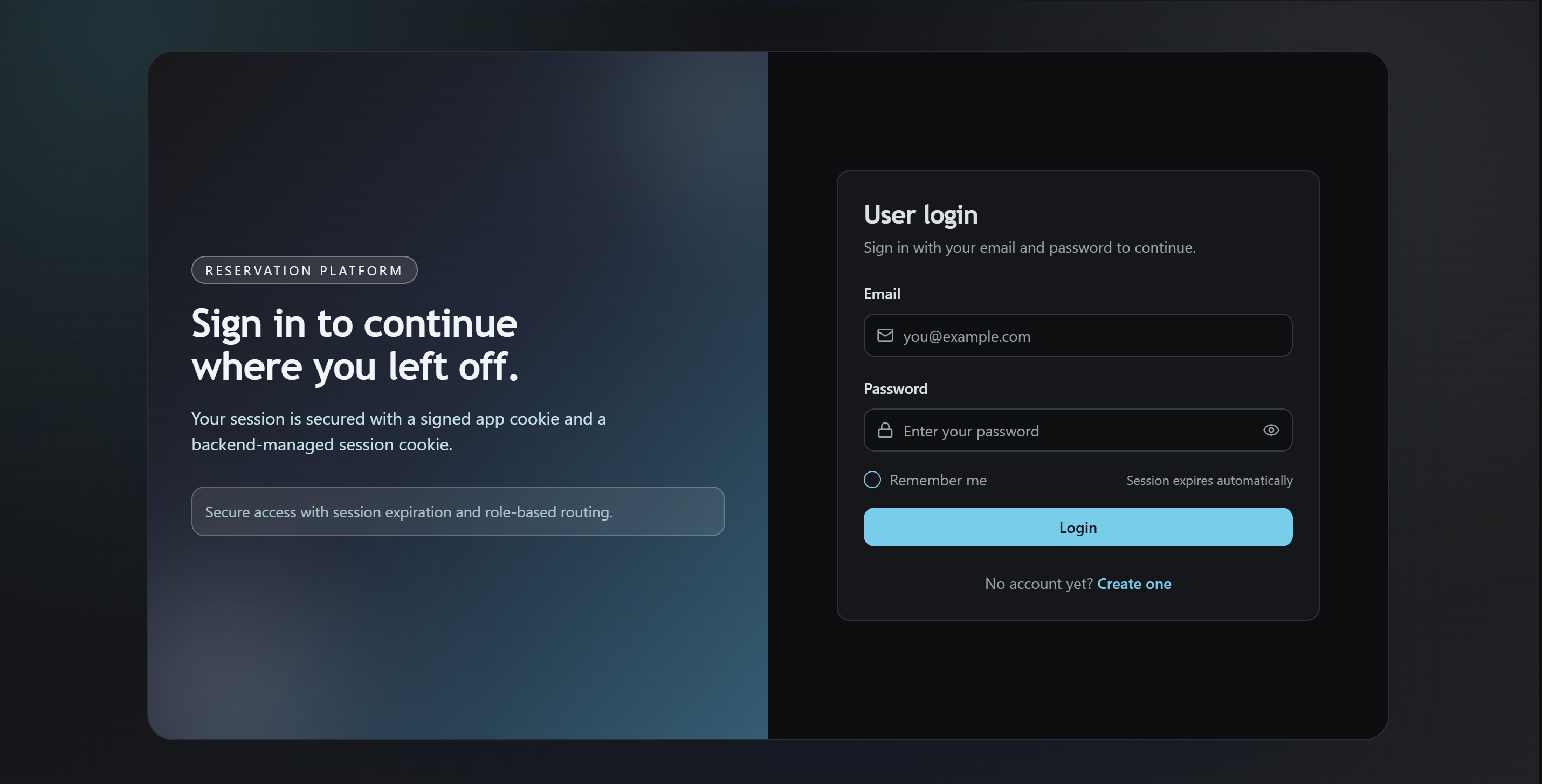 Reservations Portal secure sign-in screen with session-aware access messaging.